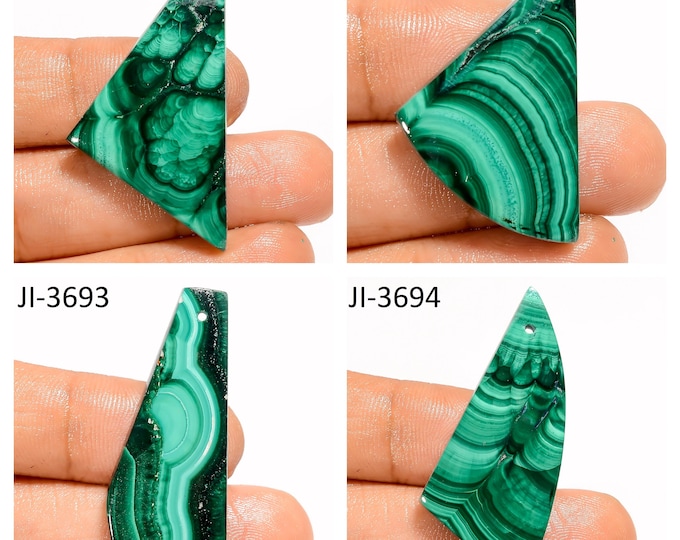 Natural Malachite Fancy Shape Front Drilled Smooth Cabochon Single Pieces, Semi-Precious Gemstones For Jewelry Making
