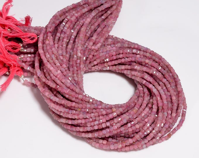 Natural Pink Tourmaline Faceted Center Drilled Cube Shape 2.60mm, Semi-Precious Gemstones For Jewelry Making