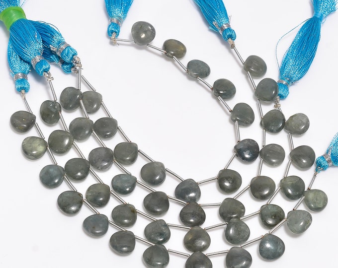 Moss Aquamarine Non-Faceted Smooth Side Drilled Heart Shape Briolette 10mm, Semi-Precious Gemstones For Jewelry Making