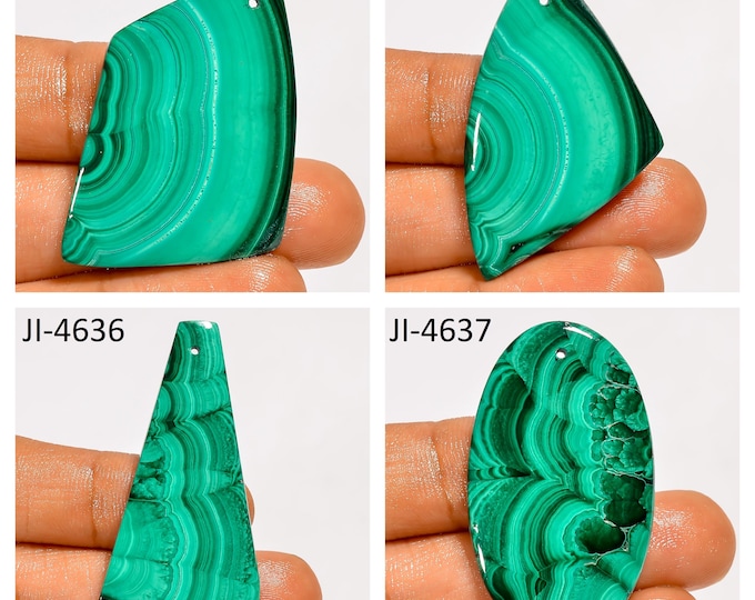 Natural Malachite Fancy Shape Front Drilled Smooth Cabochon Single Pieces, Semi-Precious Gemstones For Jewelry Making