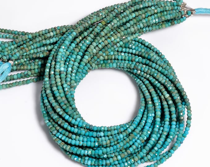 Turquoise Micro Faceted Center Drilled Rondelle Shape 2.85mm, Semi-Precious Gemstones For Jewelry Making