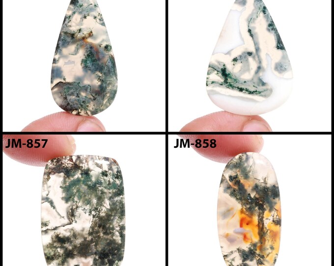 Natural Moss Agate Fancy Shape Un-Drilled Smooth Cabochon Single Pieces, Semi-Precious Gemstones For Jewelry Making