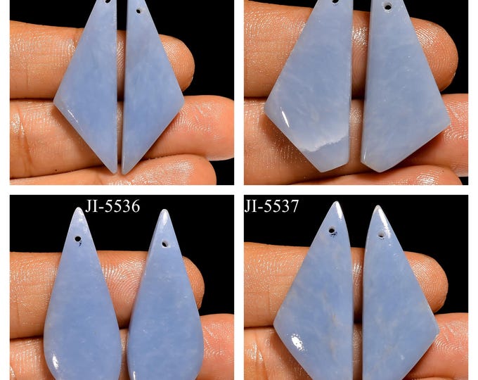 Natural Angelite Fancy Shape Front Drilled Smooth Cabochon Matching Pairs, Semi-Precious Gemstones For Jewelry Making