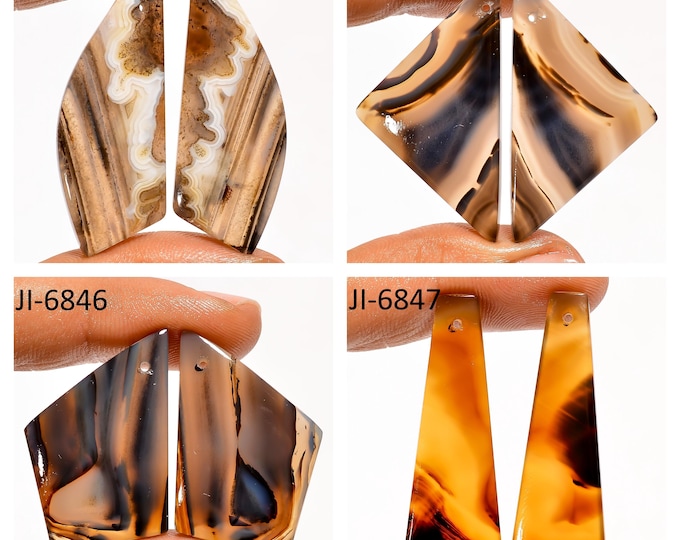 Natural Montana Agate Fancy Shape Front Drilled Smooth Cabochon Matching Pairs, Semi-Precious Gemstones For Jewelry Making