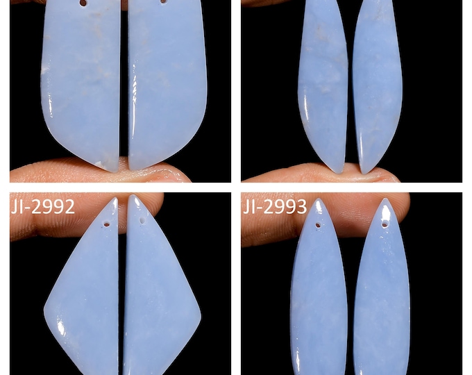 Natural Angelite Fancy Shape Front Drilled Smooth Cabochon Matching Pairs, Semi-Precious Gemstones For Jewelry Making