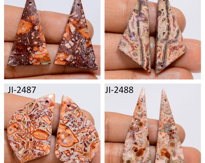 Natural Leopard Skin Jasper Fancy Shape Front Drilled Smooth Cabochon Matching Pairs, Semi-Precious Gemstones For Jewelry Making