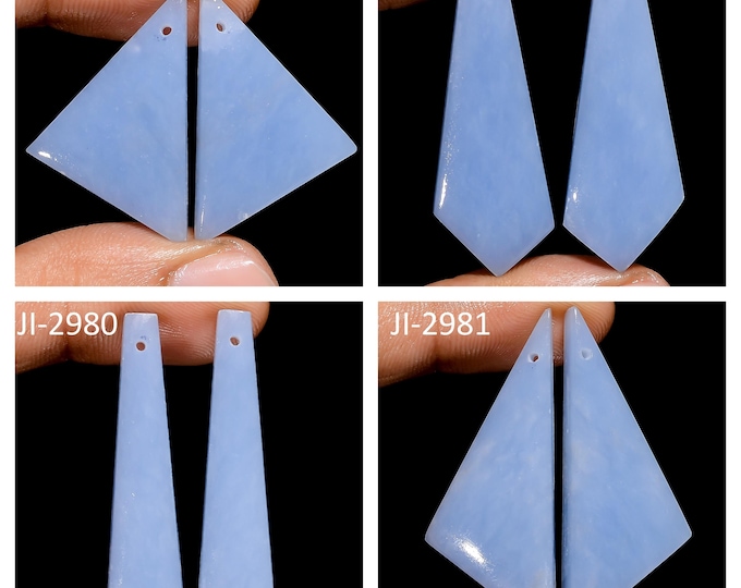 Natural Angelite Fancy Shape Front Drilled Smooth Cabochon Matching Pairs, Semi-Precious Gemstones For Jewelry Making