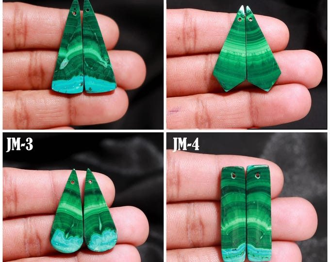 Natural Malachite Fancy Shape Front Drilled Smooth Cabochon Matching Pairs, Semi-Precious Gemstones For Jewelry Making