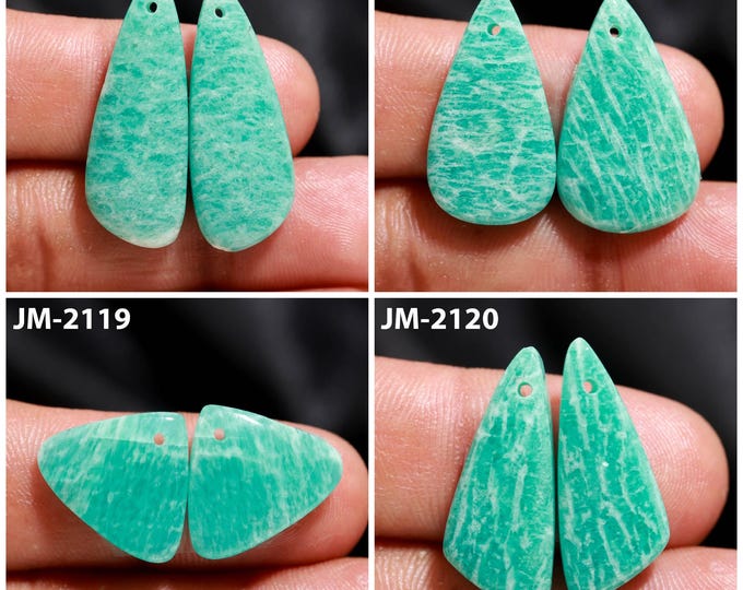 Natural Amazonite Fancy Shape Front Drilled Smooth Cabochon Matching Pairs, Semi-Precious Gemstones For Jewelry Making