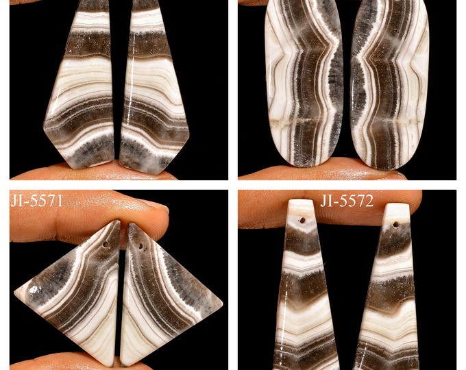 Natural Zebra Calcite Fancy Shape Front Drilled Smooth Cabochon Matching Pairs, Semi-Precious Gemstones For Jewelry Making