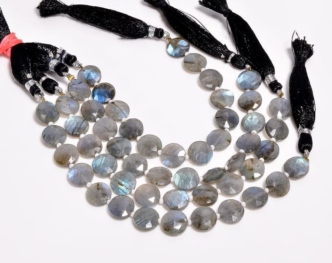 Natural Labradorite Faceted Center Drilled Coin Shape 10.25mm, Semi-Precious Gemstones For Jewelry Making