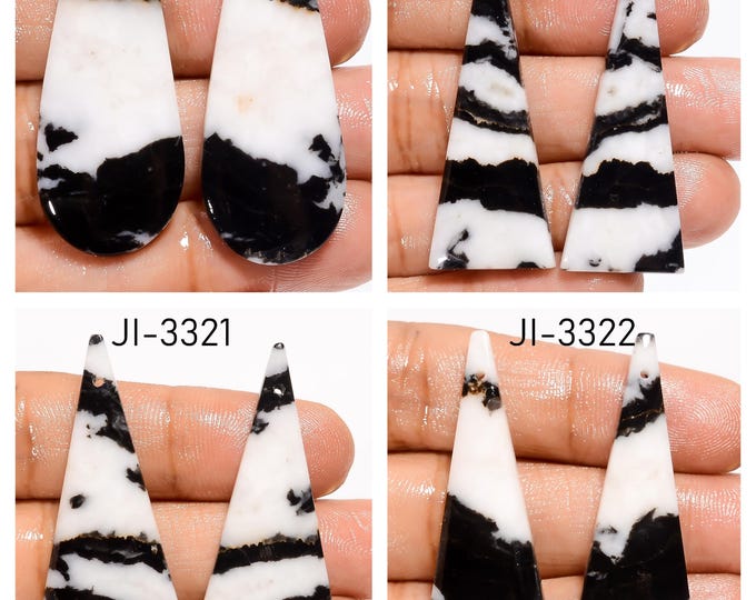 Natural Zebra Jasper Fancy Shape Front Drilled Smooth Cabochon Matching Pairs, Semi-Precious Gemstones For Jewelry Making