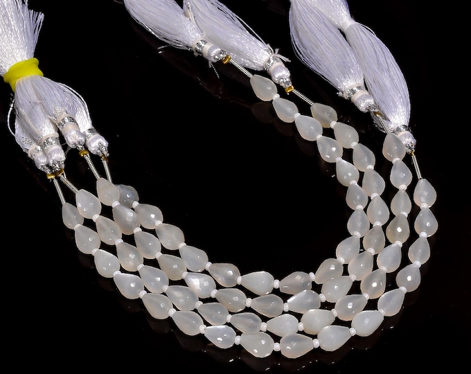 Natural White Moonstone Faceted Center Drilled Teardrop Shape 6mm x 8mm, Semi-Precious Gemstones For Jewelry Making