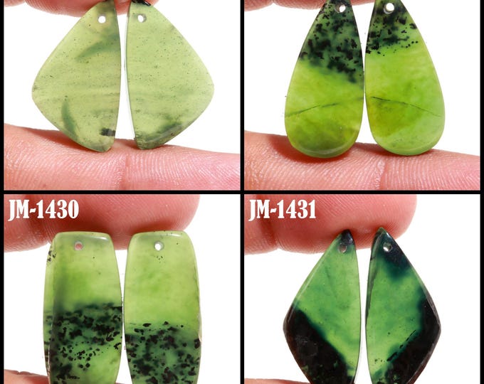 Natural Serpentine Fancy Shape Front Drilled Smooth Cabochon Matching Pairs, Semi-Precious Gemstones For Jewelry Making