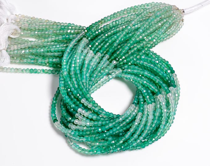 Green Onyx Multi Shade Micro Faceted Center Drilled Rondelle Shape 3.35mm, Semi-Precious Gemstones For Jewelry Making