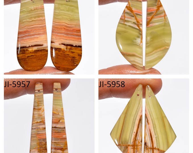 Natural Banded Calcite Fancy Shape Front Drilled Smooth Cabochon Matching Pairs, Semi-Precious Gemstones For Jewelry Making