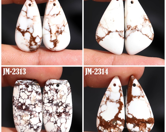 Natural Wild Horse Jasper Fancy Shape Front Drilled Smooth Cabochon Matching Pairs, Semi-Precious Gemstones For Jewelry Making