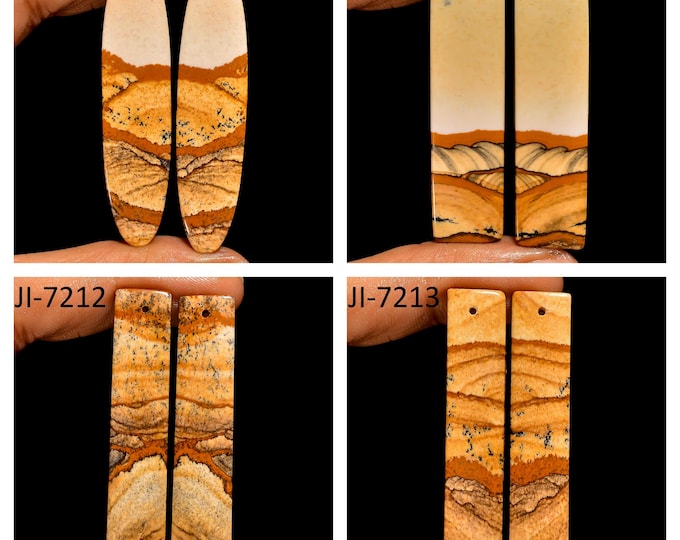 Natural Picture Jasper Fancy Shape Front Drilled Smooth Cabochon Matching Pairs, Semi-Precious Gemstones For Jewelry Making