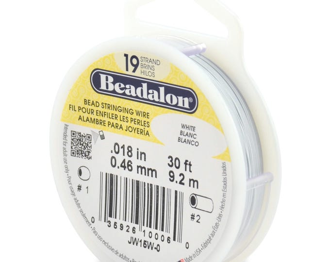 Beadalon White Color .018 Inch Diameter, 19 Strand Beading Wire, 30 Foot Spool For Jewelry Making