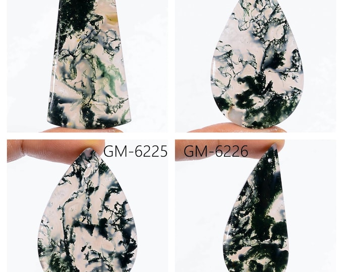 Natural Moss Agate Fancy Shape Drilled Cabochon Single Pieces, Semi-Precious Gemstones For Jewelry Making