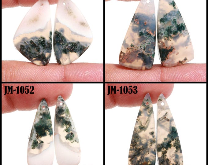 Natural Moss Agate Fancy Shape Front Drilled Smooth Cabochon Matching Pairs, Semi-Precious Gemstones For Jewelry Making