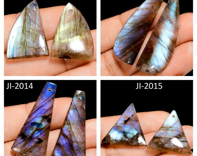 Natural Labradorite Fancy Shape Front Drilled Smooth Cabochon Matching Pairs, Semi-Precious Gemstones For Jewelry Making
