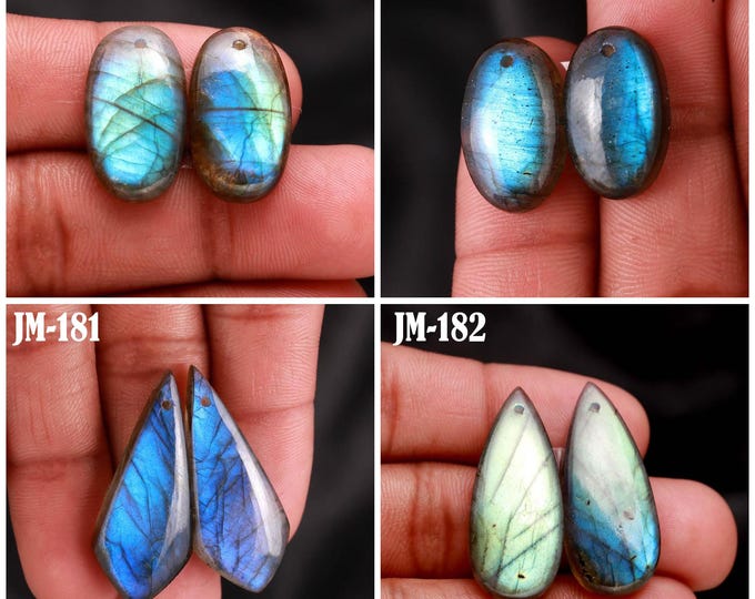 Natural Labradorite Fancy Shape Front Drilled Smooth Cabochon Matching Pairs, Semi-Precious Gemstones For Jewelry Making