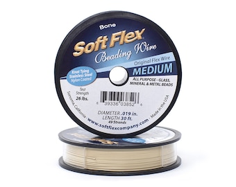 Soft Flex Bone Color Medium .019 Inch Diameter Size, 49 Strands Beading Wire, 30 Foot Spool For Jewelry Making