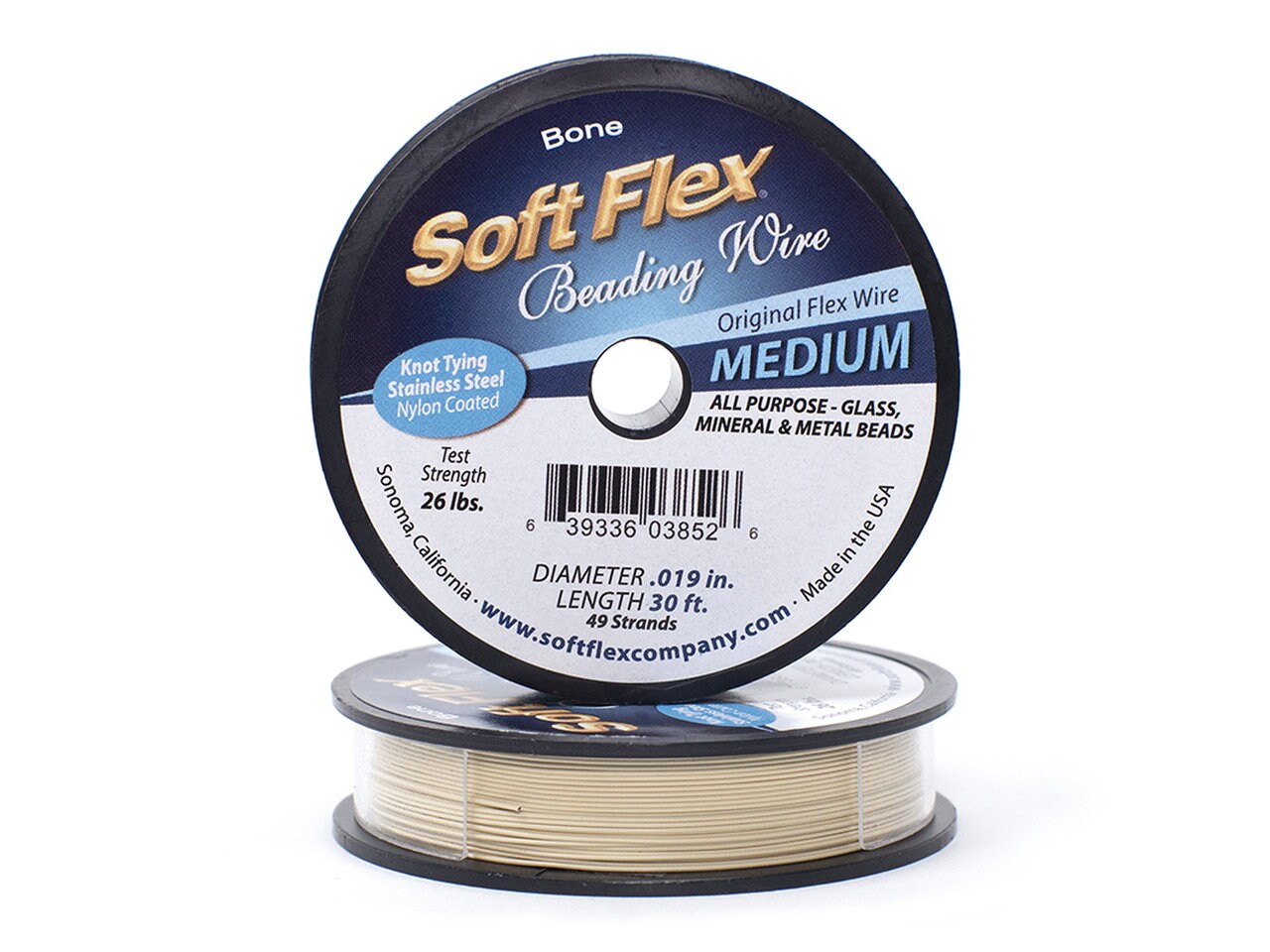 Soft Flex Bone Color Medium Size Beading Wire, 30 Foot Spool