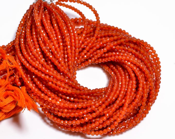 Carnelian Faceted Center Drilled Round Shape 3.40mm, Semi-Precious Gemstones For Jewelry Making