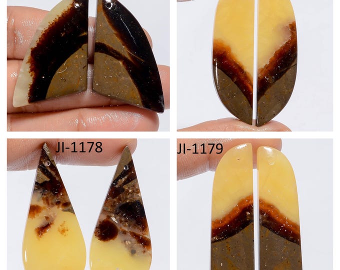 Natural Septarian Fancy Shape Front Drilled Smooth Cabochon Matching Pairs, Semi-Precious Gemstones For Jewelry Making