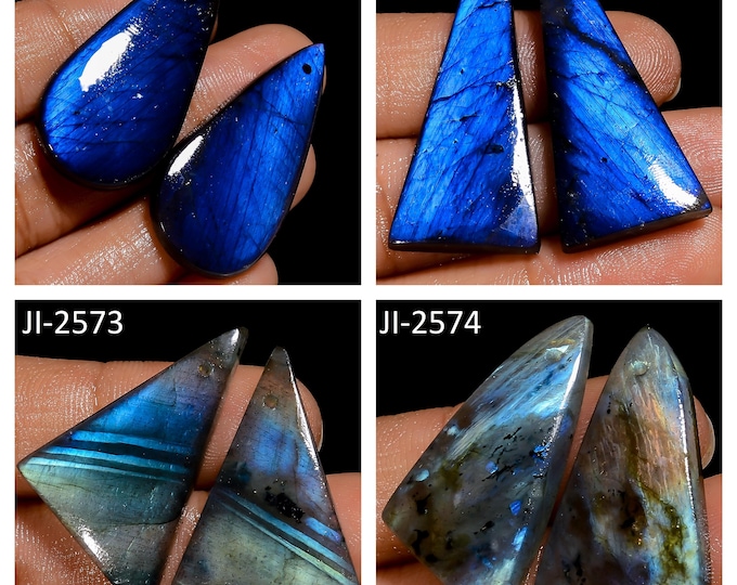 Natural Labradorite Fancy Shape Front Drilled Smooth Cabochon Matching Pairs, Semi-Precious Gemstones For Jewelry Making