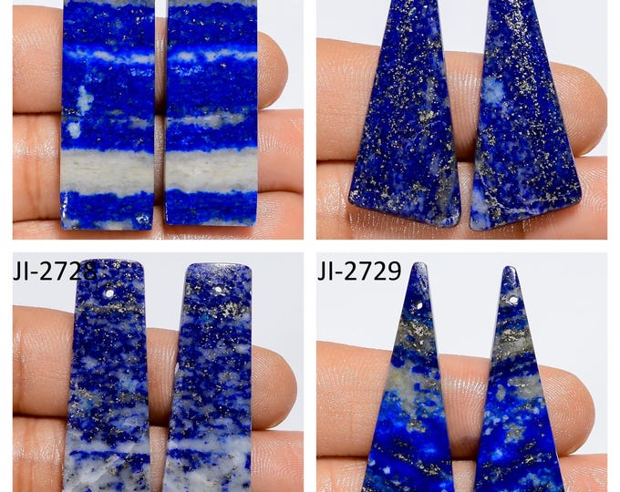 Natural Lapis Lazuli Fancy Shape Front Drilled Smooth Cabochon Matching Pairs, Semi-Precious Gemstones For Jewelry Making