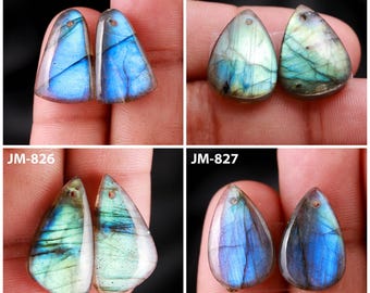 Natural Labradorite Fancy Shape Front Drilled Smooth Cabochon Matching Pairs, Semi-Precious Gemstones For Jewelry Making