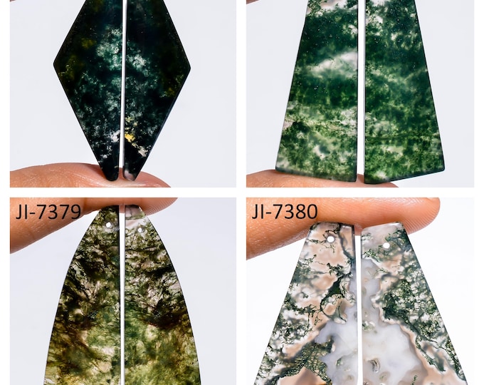 Natural Moss Agate Fancy Shape Front Drilled Smooth Cabochon Matching Pairs, Semi-Precious Gemstones For Jewelry Making