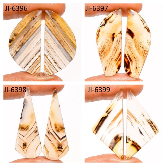 Natural Montana Agate Fancy Shape Front Drilled Smooth Cabochon Matching Pairs, Semi-Precious Gemstones For Jewelry Making