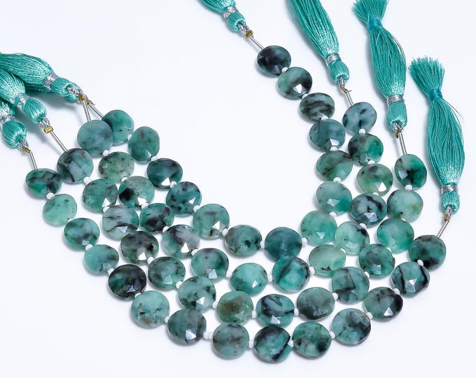 Natural Emerald Faceted Center Drilled Coin Shape 10.50mm, Precious Gemstones For Jewelry Making