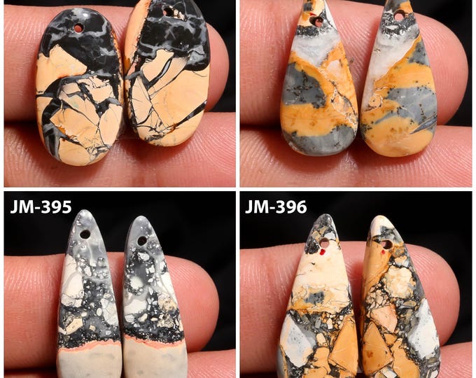 Natural Maligano Jasper Fancy Shape Front Drilled Smooth Cabochon Matching Pairs, Semi-Precious Gemstones For Jewelry Making