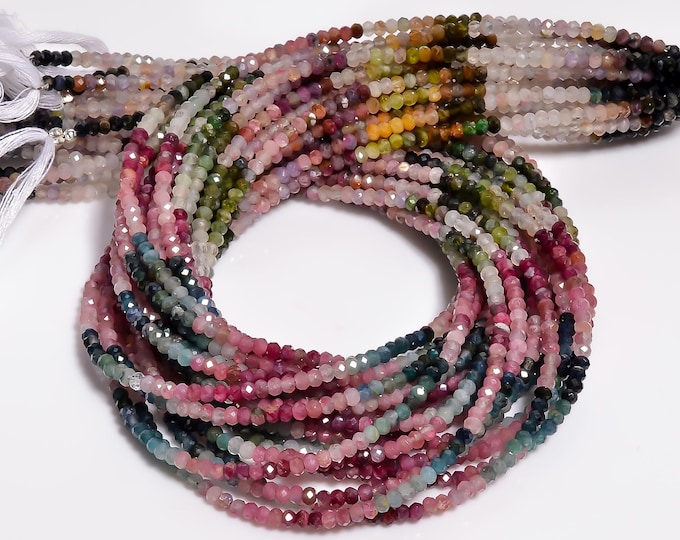 Tourmaline Multi Color Micro Faceted Center Drilled Rondelle Shape 2.90mm, Semi-Precious Gemstones For Jewelry Making