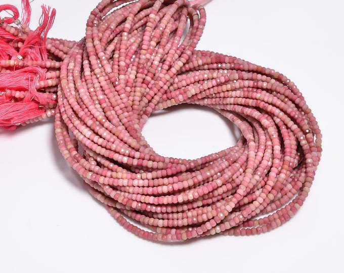 Natural Rhodonite Micro Faceted Center Drilled Rondelle Shape 2.95mm, Semi-Precious Gemstones For Jewelry Making