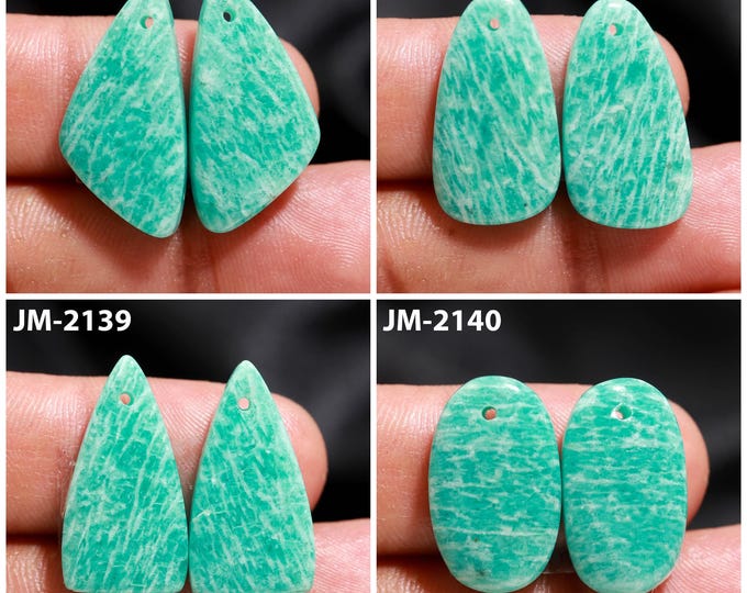Natural Amazonite Fancy Shape Front Drilled Smooth Cabochon Matching Pairs, Semi-Precious Gemstones For Jewelry Making