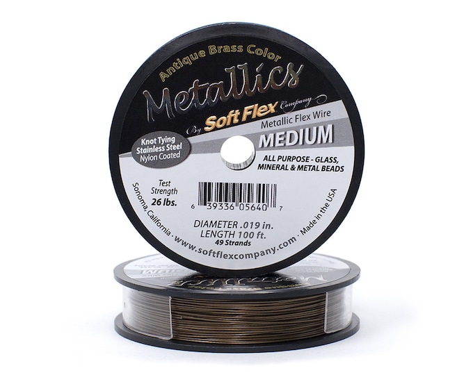 Soft Flex Antique Brass Color Medium Size Beading Wire, 100 Foot Spool For Jewelry Making