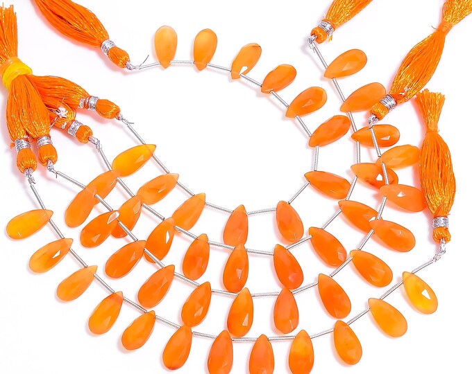 Carnelian Faceted Side Drilled Pear Shape Briolette 7mm x 14mm, Semi-Precious Gemstones For Jewelry Making
