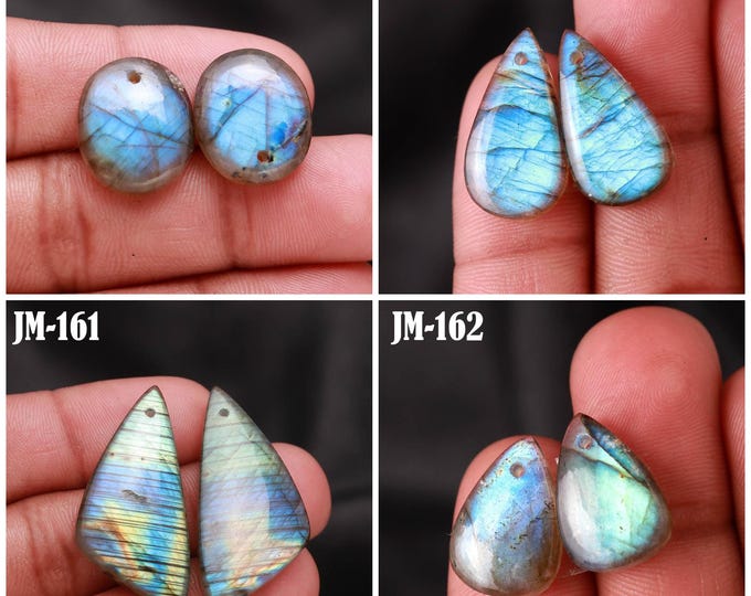 Natural Labradorite Fancy Shape Front Drilled Smooth Cabochon Matching Pairs, Semi-Precious Gemstones For Jewelry Making
