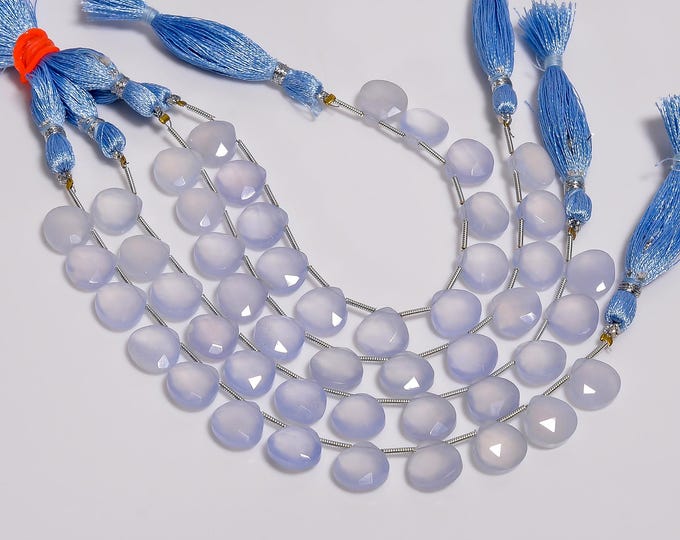 Natural Blue Chalcedony Faceted Side Drilled Heart Shape Briolette 10.50mm, Semi-Precious Gemstones For Jewelry Making