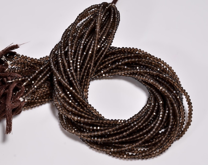 Natural Smoky Quartz Micro Faceted Center Drilled Rondelle Shape 3.15mm, Semi-Precious Gemstones For Jewelry Making