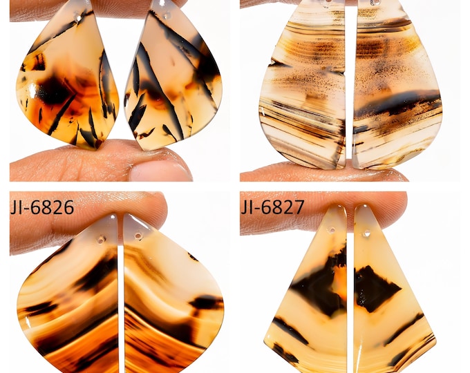 Natural Montana Agate Fancy Shape Front Drilled Smooth Cabochon Matching Pairs, Semi-Precious Gemstones For Jewelry Making