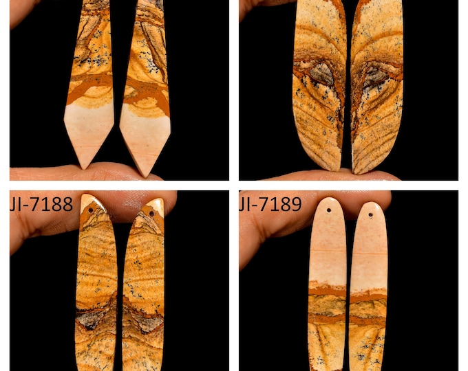 Natural Picture Jasper Fancy Shape Front Drilled Smooth Cabochon Matching Pairs, Semi-Precious Gemstones For Jewelry Making