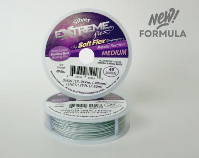 Soft Flex Silver Color Medium .019 Inch Diameter Size, 49 Strands Beading Wire, 25 Foot Spool For Jewelry Making