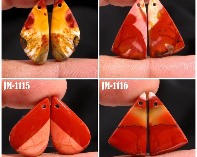 Natural Mookaite Jasper Fancy Shape Front Drilled Smooth Cabochon Matching Pairs, Semi-Precious Gemstones For Jewelry Making